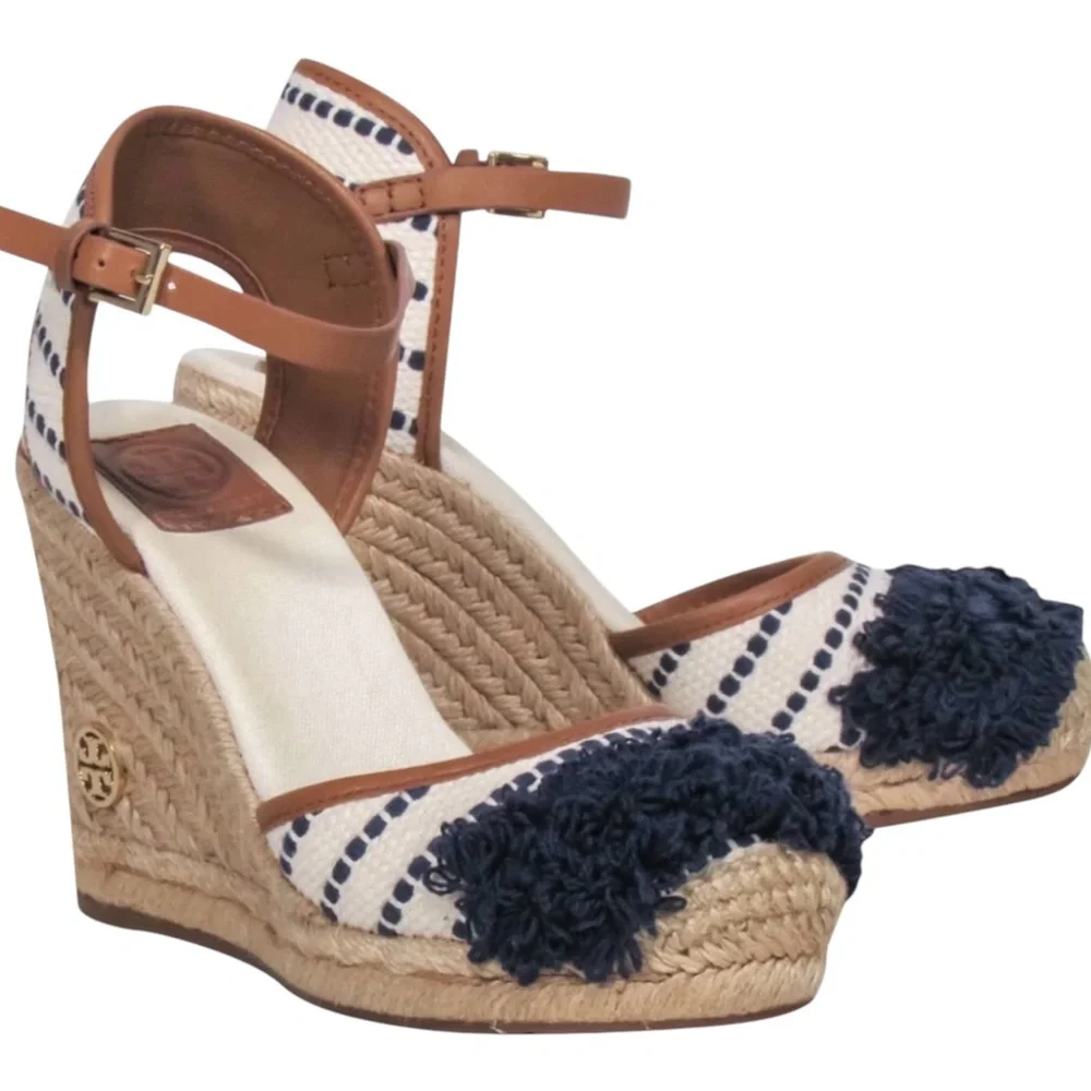 Tory Burch - Shaw Wedge Espadrille | Woven Wedge | Ivory & Navy | Size 6.5